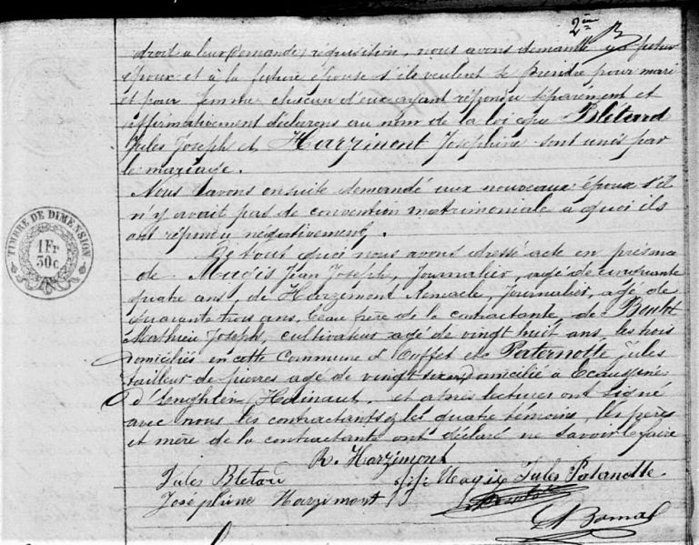 Fichier:Blétard Jules X Harzimont Joséphine 2 acte de 00.jpg