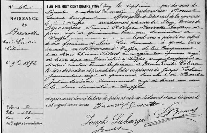 Fichier:Dascotte Marie Emilie Célina acte de 0.jpg