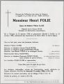 Décès d'Henri Folie le 16/10/1983