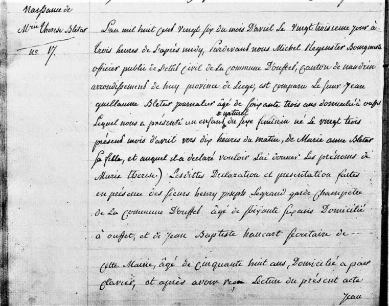 Fichier:Gathy Marie Thérèse (0 Blétard) acte de 0.jpg