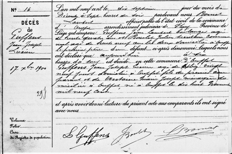 Fichier:Guffens Jean dit Lucien (Antoine) acte de +.jpg