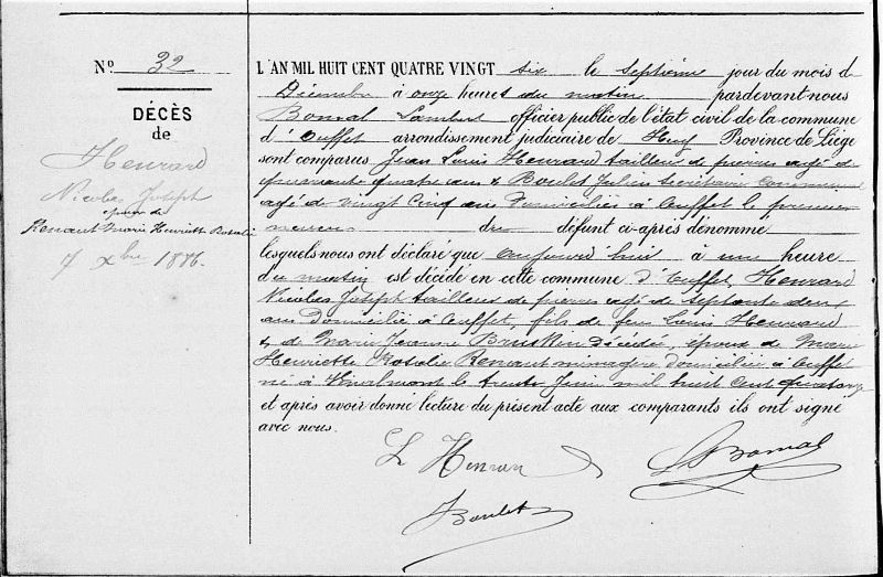 Fichier:Henrard Nicolas acte de décès.jpg