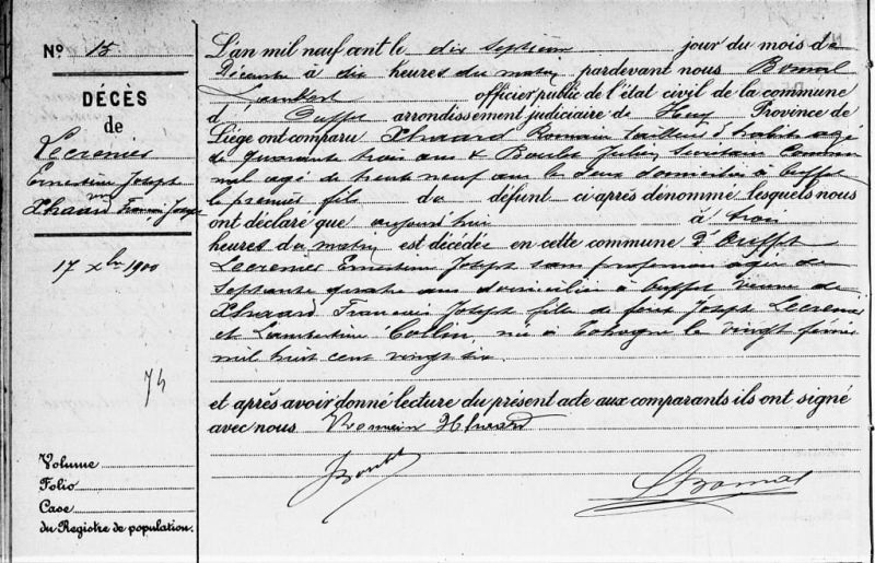 Fichier:Lecrenier Ernestine acte de +.jpg